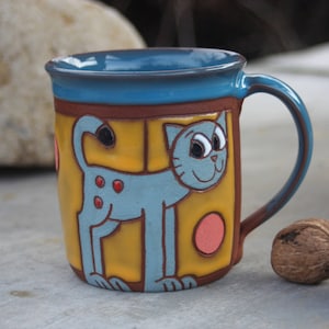 Coffee mug pottery, Handmade coffee mug, Mug pottery, Cat mug, Coffee mug handmade, Animals mug
