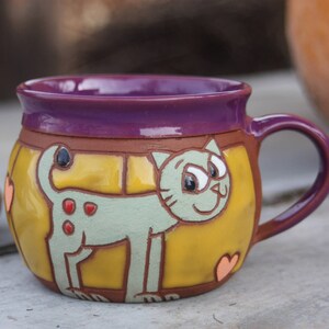 Pottery mugs, Unique coffee mugs, Pottery handmade, Cat coffee mug, Cats lover gifts, Cat mug, Kids mug,  OOAK mug, Animal mug
