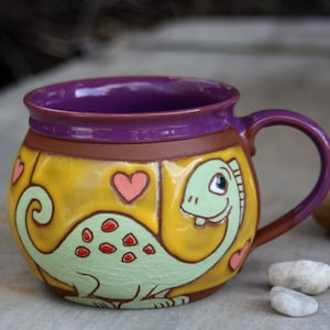 unique coffee mug, pottery mug, mug with dinosaur, pottery coffee cup, funny dinosaur mug, animals mug, handmade mug, coffee mug, tea mug