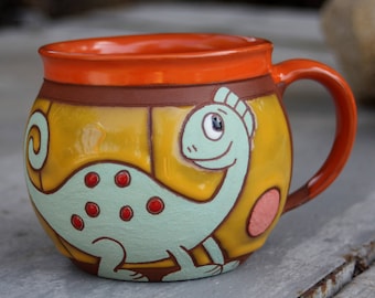 Ceramic Mug, Handmade stoneware mug, Coffee mug, Pottery mug, Unique Mug, Animal mug, Housewarming gift, Pottery tea mug, Dinosaur mug