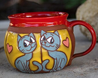 Unique coffee mug, Cat mug, Animals mug, Large coffee mug, Funny kids mug, Pottery mug handmade, Tea mug handmade, Coffee mug, Ceramic mug