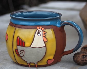 Ceramic mug, Chicken mug, Pottery handmade mug, Pottery mug, Chicken cup, Pottery mug handmade, Mug pottery, Unique coffee mug, Kids mug