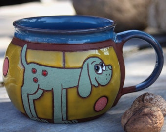 Ceramic mug, Pottery mugs, Handmade mugs, Kids Christmas cups, Handmade coffee mug, Dog lover mugs, Dog pottery mug