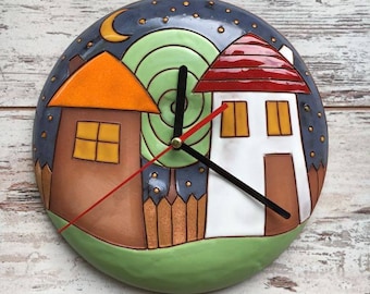 Wall clock, Modern round clock, Ceramic clock, Hanging wall clock, Housewarming gift, Wedding gift, Gift for Home, Unique wall clock