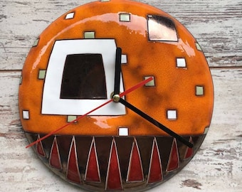 Wall clock, House clock, Wall decor, Unique clock, Home decor, Handmade ceramic, Unique art pottery, Modern round clock, Ceramic clock