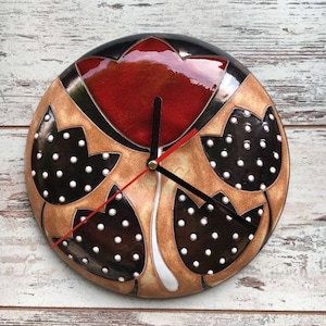 Ceramic clock, Wall round clock, Flower Clock, Handmade pottery, Clock Gift, Home Decor, Wall clock, Handmade ceramic clock, Hanging clock