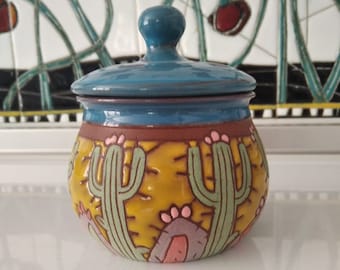Lidded sugar bowl, Ceramic container, Pottery jar, Salt jar, Sugar bowl with lid, Handmade sugar bowl, Ceramic bowl, Cactus ceramic box