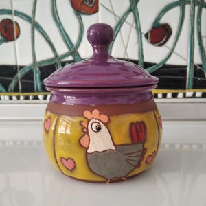 Bol en poterie unique, boîte de bonbons, sucrier drôle, bidon de cuisine, sucrier en poterie, gardien de sucre fait main, sucrier en céramique fait main