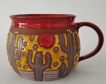 Cactus mug, Handmade mug with cactus, Arizona mug, Cactus cup, Pottery mug handmade, Mug pottery, Unique coffee mug, Cactus gift, Texas gift