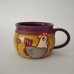 Pottery handmade, Coffee mug, Ceramic mug, Big handmade mug, Chicken cup, Mug for kids, Handmade mug, Hand painted mug, Hen mug, Chicken mug