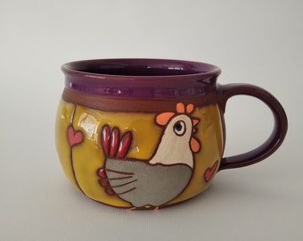 Pottery handmade, Coffee mug, Ceramic mug, Big handmade mug, Chicken cup, Mug for kids, Handmade mug, Hand painted mug, Hen mug, Chicken mug