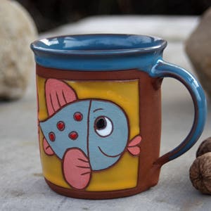 Fish mug, Coffee mug pottery, Handmade kids mug, Big coffee mug, Animal pottery, Mug pottery, Ceramic mug, Handmade tea cup, Animals mug image 8