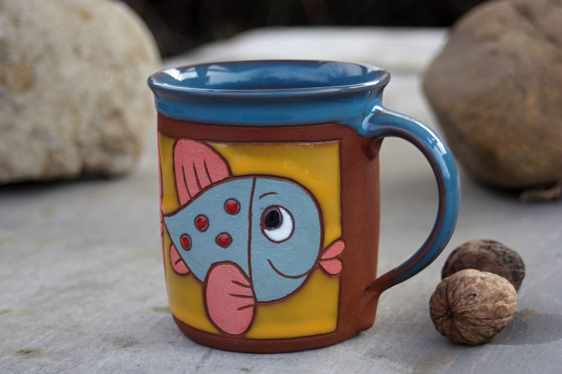 Fish mug, Coffee mug pottery, Handmade kids mug, Big coffee mug, Animal pottery, Mug pottery, Ceramic mug, Handmade tea cup, Animals mug image 8