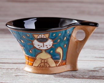 Espresso cup, Funny coffee mug, Cat mug, Cat design cup, Coffee Cup, Unique Mug, Pottery mug, Hand painted cup, Handmade cup, Cat lovers cup