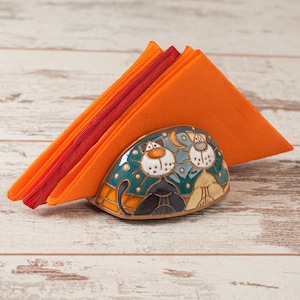 Porta tovaglioli in ceramica con gatto, Porta tovaglioli originale, Porta tovaglioli in ceramica, Regalo per amanti dei gatti, Porta lettere in argilla unico, Regalo per hostess