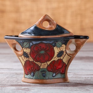 Pottery sugar bowl, Ceramic bowls, Sugar box with lid, Sugar keeper, Flowers sugar bowl, Handmade sugar keeper, Art pottery, Clay sugar bowl