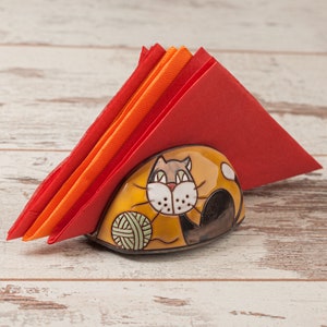 Porta tovaglioli in ceramica fatto a mano, regalo per amanti dei gatti, porta tovaglioli in ceramica, decorazione da tavola, porta tovaglioli con gatto, stoviglie in ceramica, design a forma di gatto