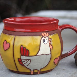 Handmade pottery, Chicken mug, Handmade mug, Coffee mug, Animal mug, Kids mug, Hen mug, Cup with chicken, Tea or coffee cup, Hen cup