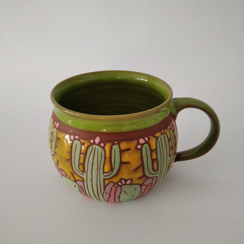 Mug with cactus, Cactus lover's gift, Pottery cactus mug, Coffee mug handmade, Cactus cup, Coffee mug, Pottery mug handmade, Big coffee cup image 6