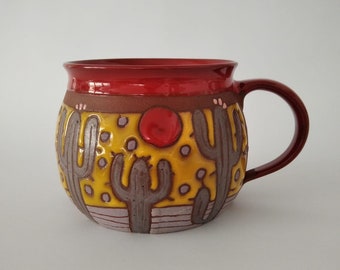 Cactus mug, Handmade mug with cactus, Arizona mug, Cactus cup, Pottery mug handmade, Mug pottery, Unique coffee mug, Cactus gift, Texas gift