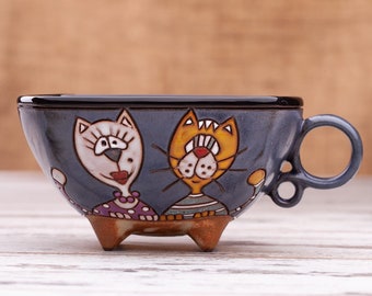 Pottery handmade, Pottery mug, Cat lover gift, Unique coffee mug, Kids mug, Pottery coffee mug, Animal mug, Cat cup, Cat mug, Unique tea cup