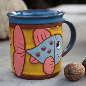 Fish mug, Coffee mug pottery, Handmade kids mug, Big coffee mug, Animal pottery, Mug pottery, Ceramic mug, Handmade tea cup, Animals mug image 2