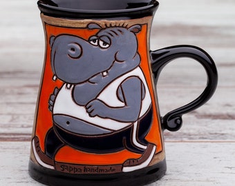 Hippo mug, Coffee Mug, Animal mug, Pottery mug, Funny Hippo Mug, Pottery Mug, Handmade mugs, Funny coffee mug, Chistmas gift mug, Kids cup