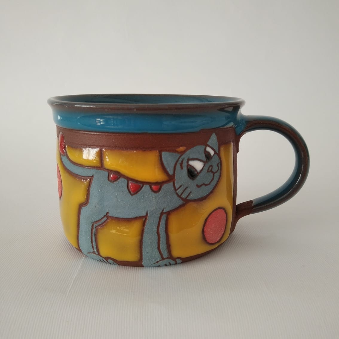 Tasse à Café, Tasse Café en Céramique avec Chat, Faite La Main, Poterie, Grès, Pour Amoureux Du Chat