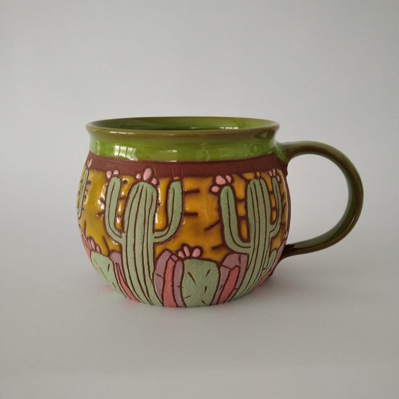 Mug with cactus, Cactus lover's gift, Pottery cactus mug, Coffee mug handmade, Cactus cup, Coffee mug, Pottery mug handmade, Big coffee cup image 9