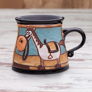 Pottery Coffee Mug, Cermic Mug, Coffee Cup, Teacup, Unique Handmade Pottery, Ceramic Tea or Coffee Mug, Cute Mug, Animals mug, Horse cup