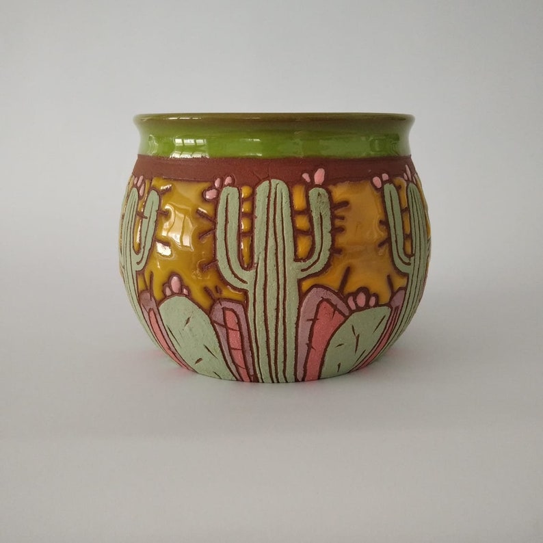 Mug with cactus, Cactus lover's gift, Pottery cactus mug, Coffee mug handmade, Cactus cup, Coffee mug, Pottery mug handmade, Big coffee cup image 3