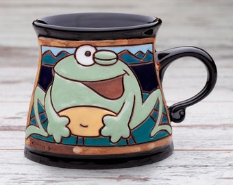 Handmade mug with animal, Pottery handmade, Handmade mugs, Kids Christmas cup, Handmade coffee mug, Animal mug, Pottery coffee mug, Frog Mug