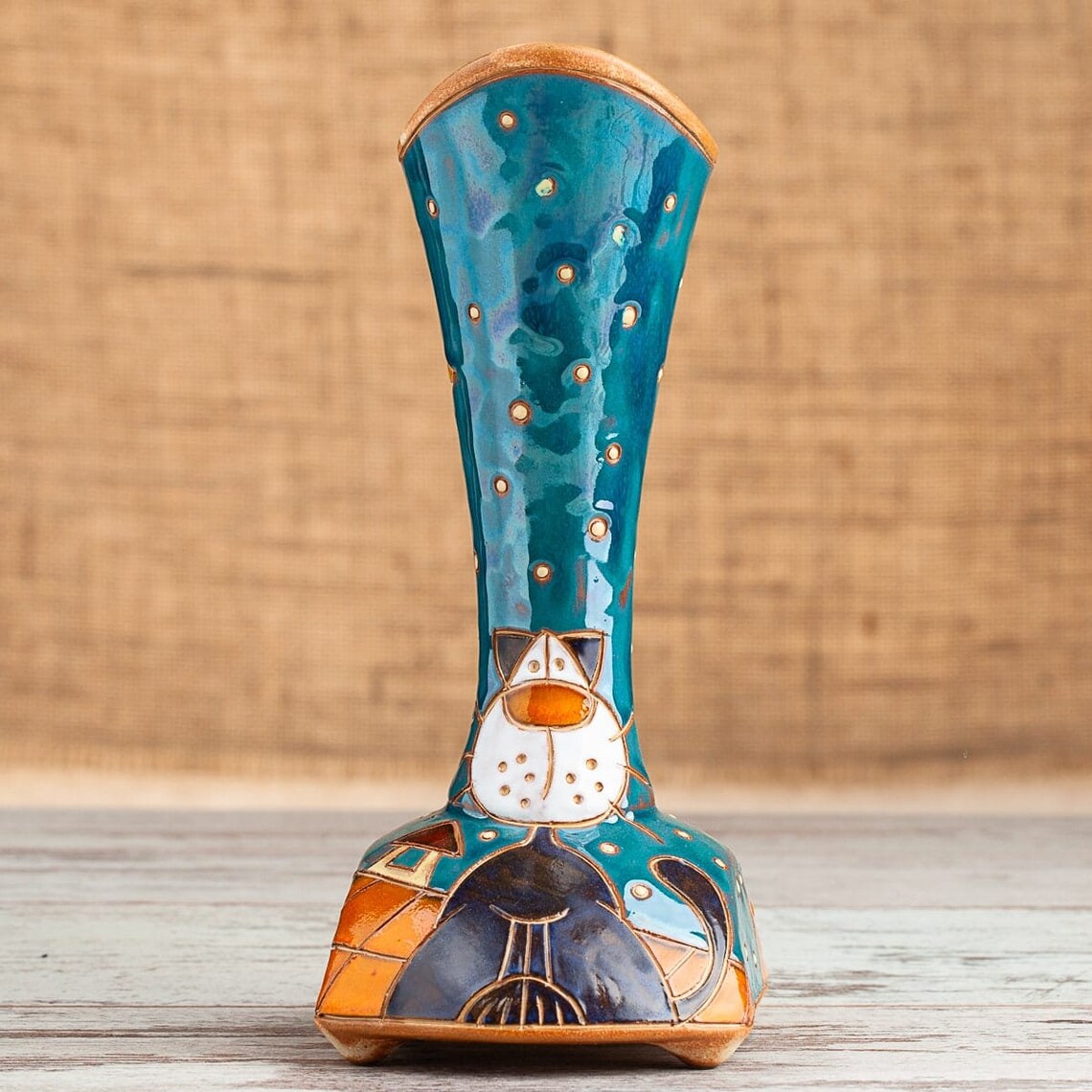Unique Flower Vase Pottery Vase Home Decor Vase With Cat Etsy