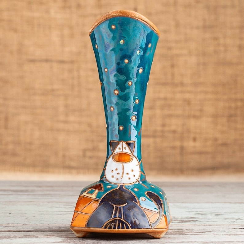 Unique Flower Vase Pottery Vase Home Decor Vase With Cat Etsy