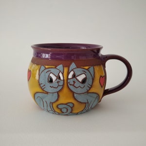 Cat mug, Unique pottery cup, Coffee mug pottery, Cat cup, Animal coffee mug, Tea mug, Handmade mug, Pottery mug, Cats lovers gift