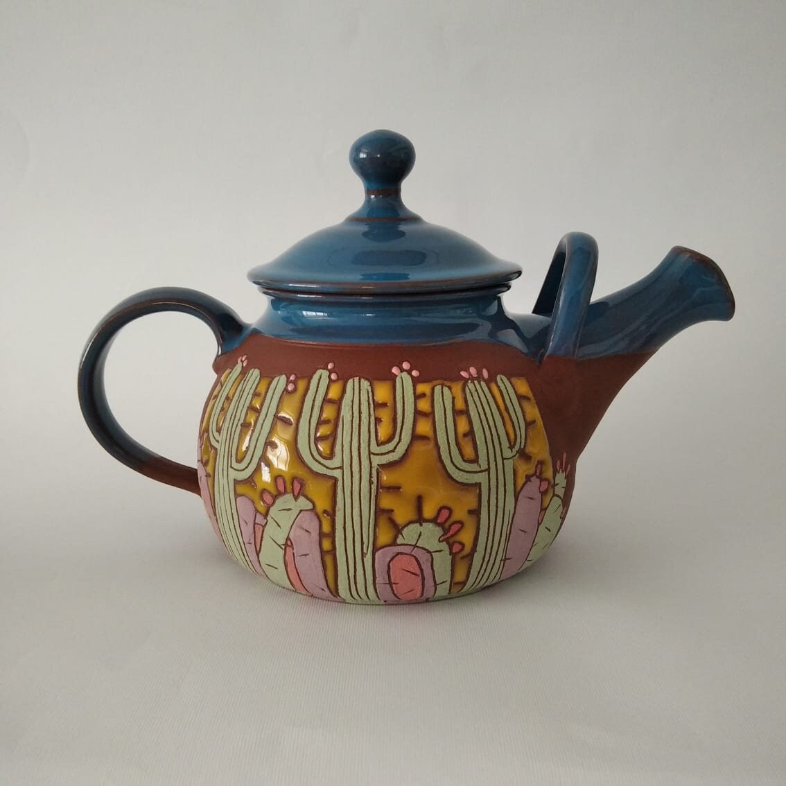 Pottery teapot Unique teapot with cactus Ceramic tea pot Etsy