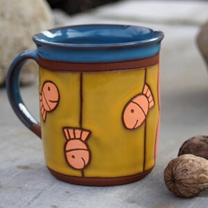 Fish mug, Coffee mug pottery, Handmade kids mug, Big coffee mug, Animal pottery, Mug pottery, Ceramic mug, Handmade tea cup, Animals mug image 4