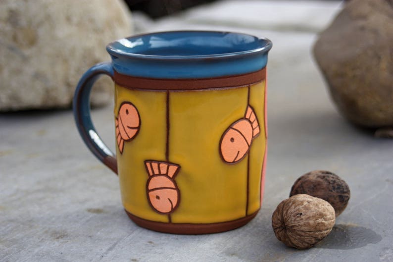 Fish mug, Coffee mug pottery, Handmade kids mug, Big coffee mug, Animal pottery, Mug pottery, Ceramic mug, Handmade tea cup, Animals mug image 4
