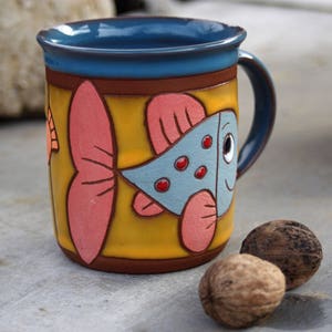 Fish mug, Coffee mug pottery, Handmade kids mug, Big coffee mug, Animal pottery, Mug pottery, Ceramic mug, Handmade tea cup, Animals mug image 3