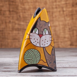 Handmade pottery vase, Ceramic vase, Unique flower vase, Art pottery vase, Home decoration, Vase with cat, Living room decor, Funny vase