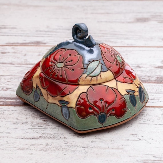焼物　扇形小物入れ Handmade Jewelry Box, Pottery Box, Sugar Bowl, Treasure Box