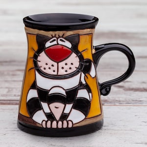 Ceramic Mug, Handmade stoneware mug, Coffee mug, Pottery mug, Unique Mug, Animal mug, Housewarming gift, Pottery tea mug, Cat mug, Cat cup