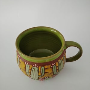 Mug with cactus, Cactus lover's gift, Pottery cactus mug, Coffee mug handmade, Cactus cup, Coffee mug, Pottery mug handmade, Big coffee cup image 7
