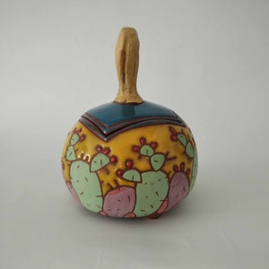 Handmade ceramic sugar bowl with cactus, Hand painted sugar box, Lidded sugar bowl, Handbuilt sugar basin, Cactus sugar bowl, Pottery jar image 6