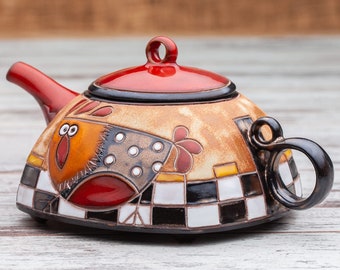 Pottery Teapot, Ceramic Tea Pot, Small Teapot, Tea lovers Gift, Handmade Teapot, Funny Teapot, Unique Teapot, One Cup Teapot, Cute Teapot