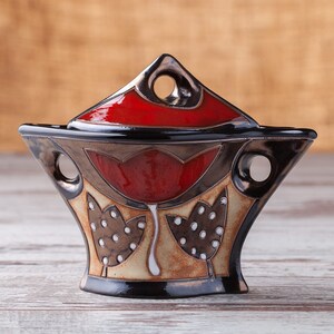 Stoneware Sugar Bowl with Lid, Pottery Bowl with Hand Painted Decoration, Sugar bowl with lid, Ceramic sugar bowl, Pottery sugar bowl