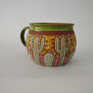 Mug with cactus, Cactus lover's gift, Pottery cactus mug, Coffee mug handmade, Cactus cup, Coffee mug, Pottery mug handmade, Big coffee cup image 4