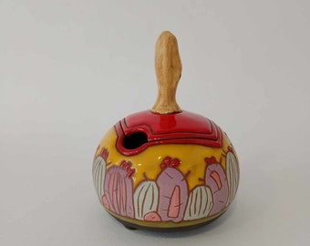 Pottery sugar bowl, Sugar box with lid, Clay sugar bowl, Sugar basin, Tea set, Sugar keeper, Cactus-lover's sugar bowl, Pottery jar with lid