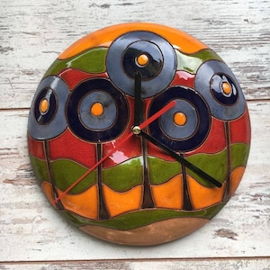 Handmade wall clock, Pottery hanging clock, Hanging wall clock, Kitchen decor, Handmade pottery, Wall decor, Ceramic art, Ceramic pottery