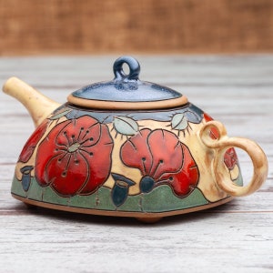Handmade Ceramic Teapot: Hand-Painted Floral Art Pottery